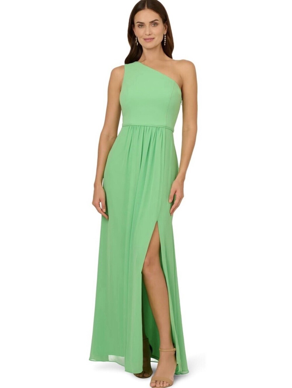 Adrianna Papell One Shoulder Chiffon Gown Size 6 Wild Apple NWT $139